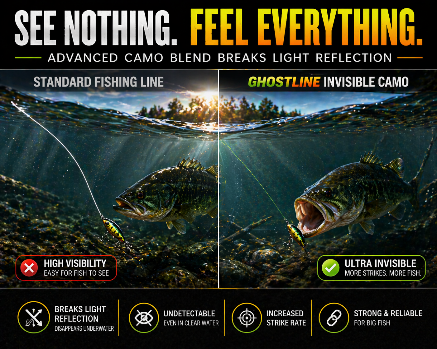 GHOSTLINE Invisible Camo Monofilament Fishing Line - 300m