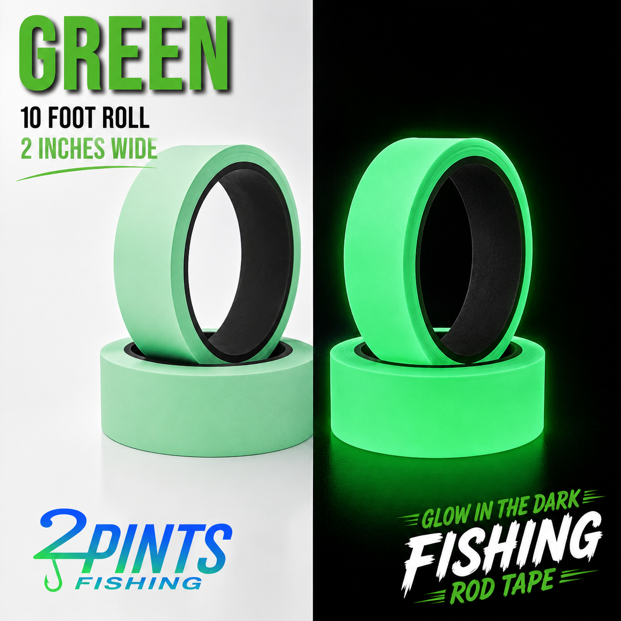 GLOW Tape for Fishing Rod - 10 FOOT ROLL - Glow in the Dark Waterproof Tape for Fishing, Hunting, Automotive, Crafts