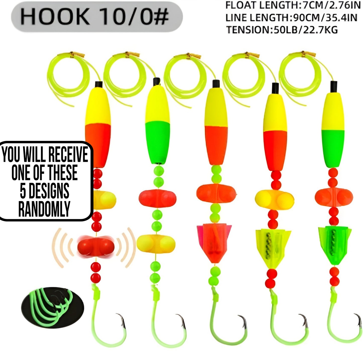 Catfish Rig - Hand Tied Ready to Use with Float Rattle Swivel Sinker Slide & Glow Hook - 1 Pack
