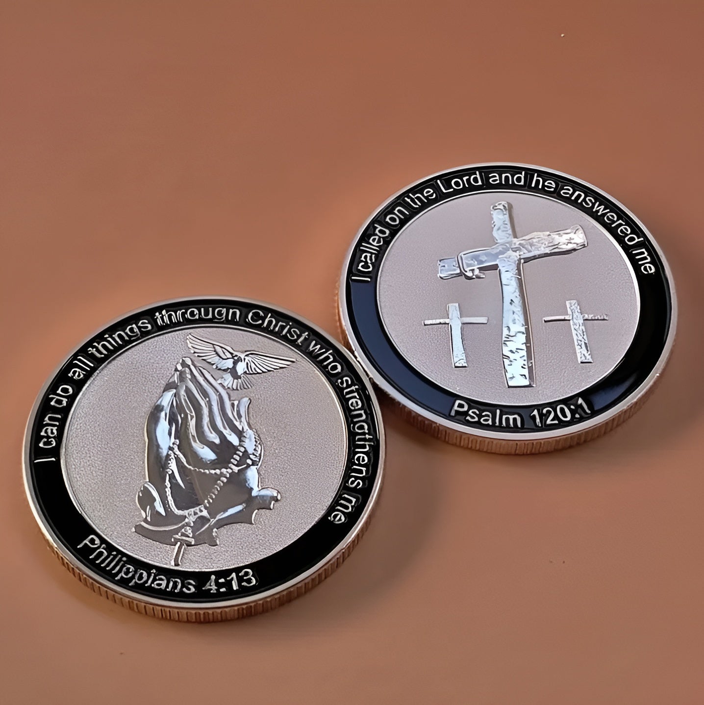 Christian Challenge Coin 1.57 inches with plastic protective case and hand tied gift box. Iron Collectors Coin Regalo with Scripture