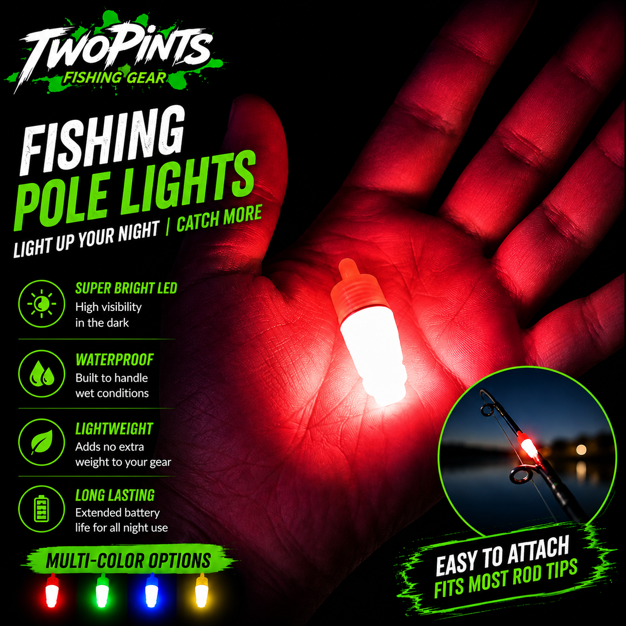 5 Pack LED Lights for Fishing Pole + Bite Bell - Bite Alarm Light & Clip on Bells