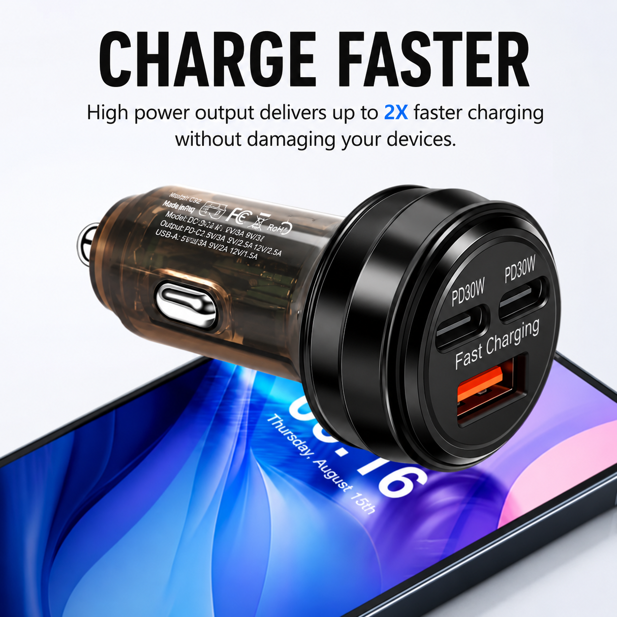 3-Port 80W Fast-Charge Car Charger