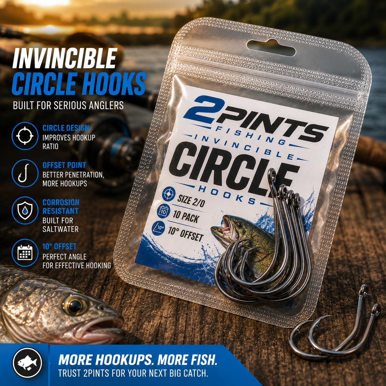 Invincible Cicle Hooks 10° Offset Heavy Duty Fishing Hooks