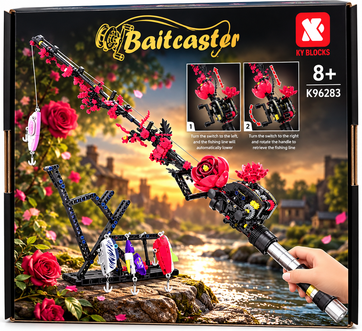 Fishing Rod & Reel Building Block Sets, 235–806 Pieces, Spinning Reel & Baitcaster Models with Fishing Lures & Display Stand, Fishing Gifts for Kids & Adults, Ages 8+