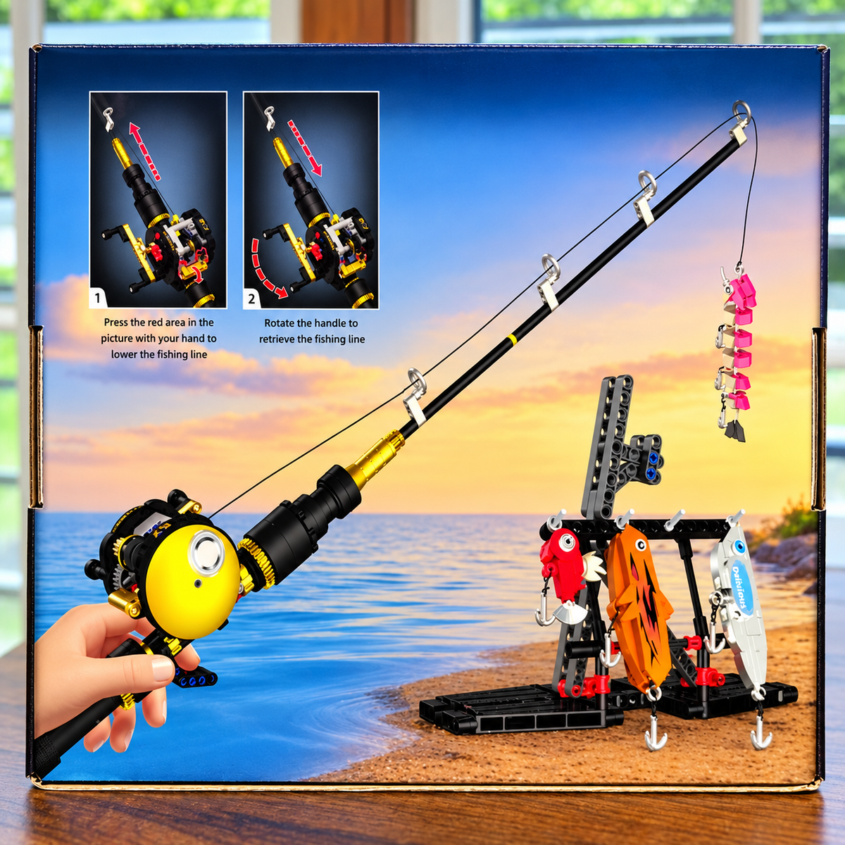 Fishing Rod & Reel Building Block Sets, 235–806 Pieces, Spinning Reel & Baitcaster Models with Fishing Lures & Display Stand, Fishing Gifts for Kids & Adults, Ages 8+