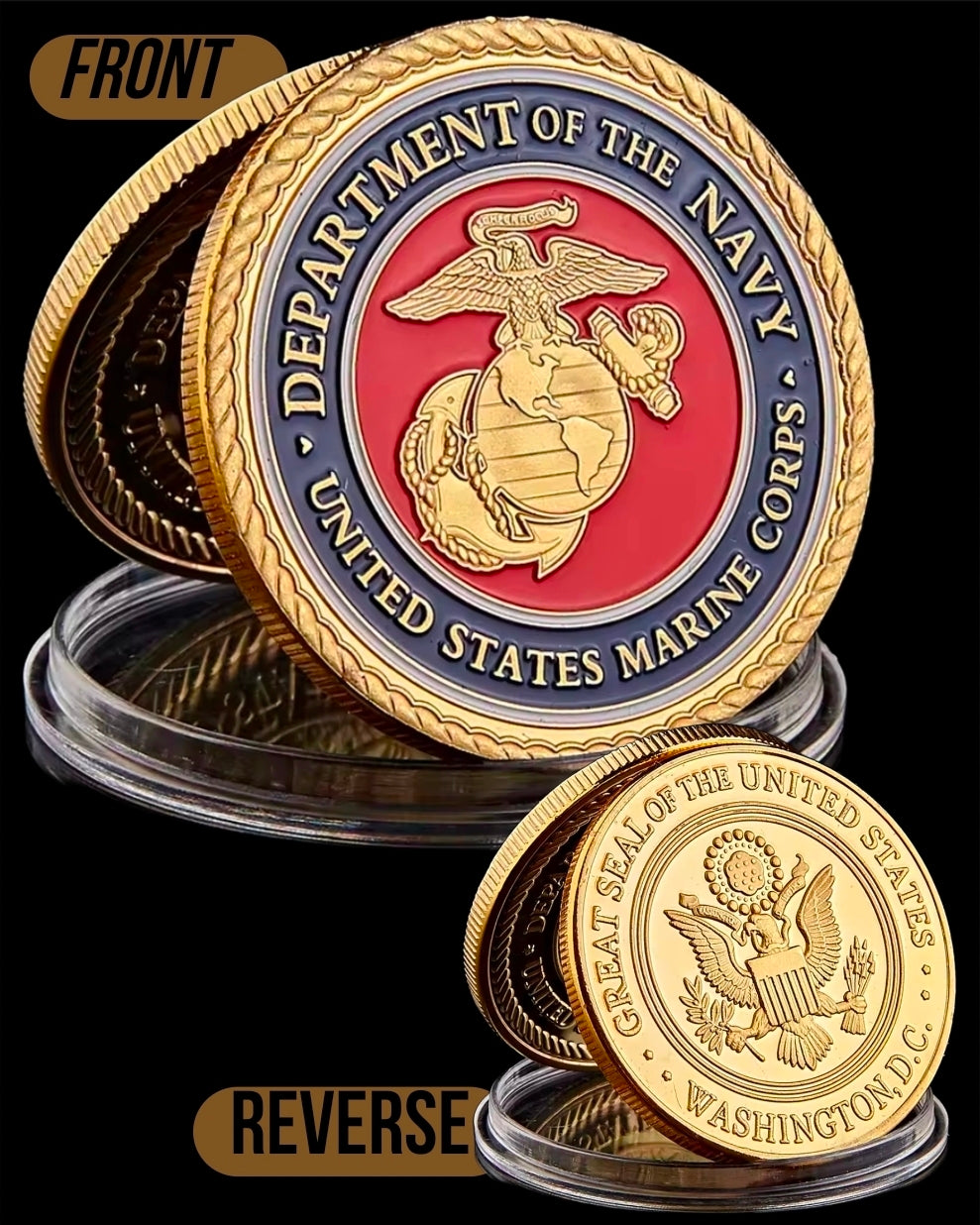 U.S. Military Commemrative Steel Coins 1.57 inches with Plastic Protective Case Navy Army Marines Air Force Coast Guard First Responder Veteran Christian