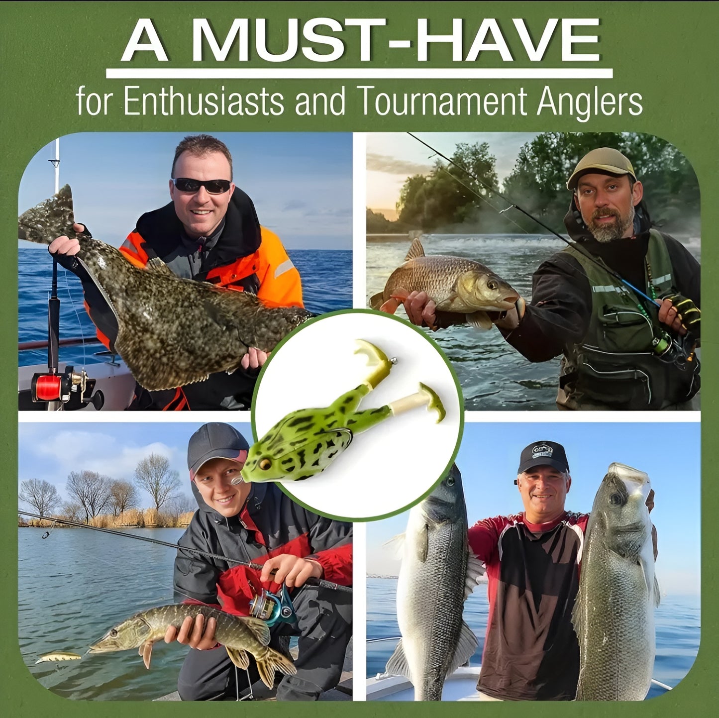 10 Piece Whopper Frog Lures - 3.5 Inch 1/2 Ounce Whopper Plopper Style Double Hook Frog Fishing Lures