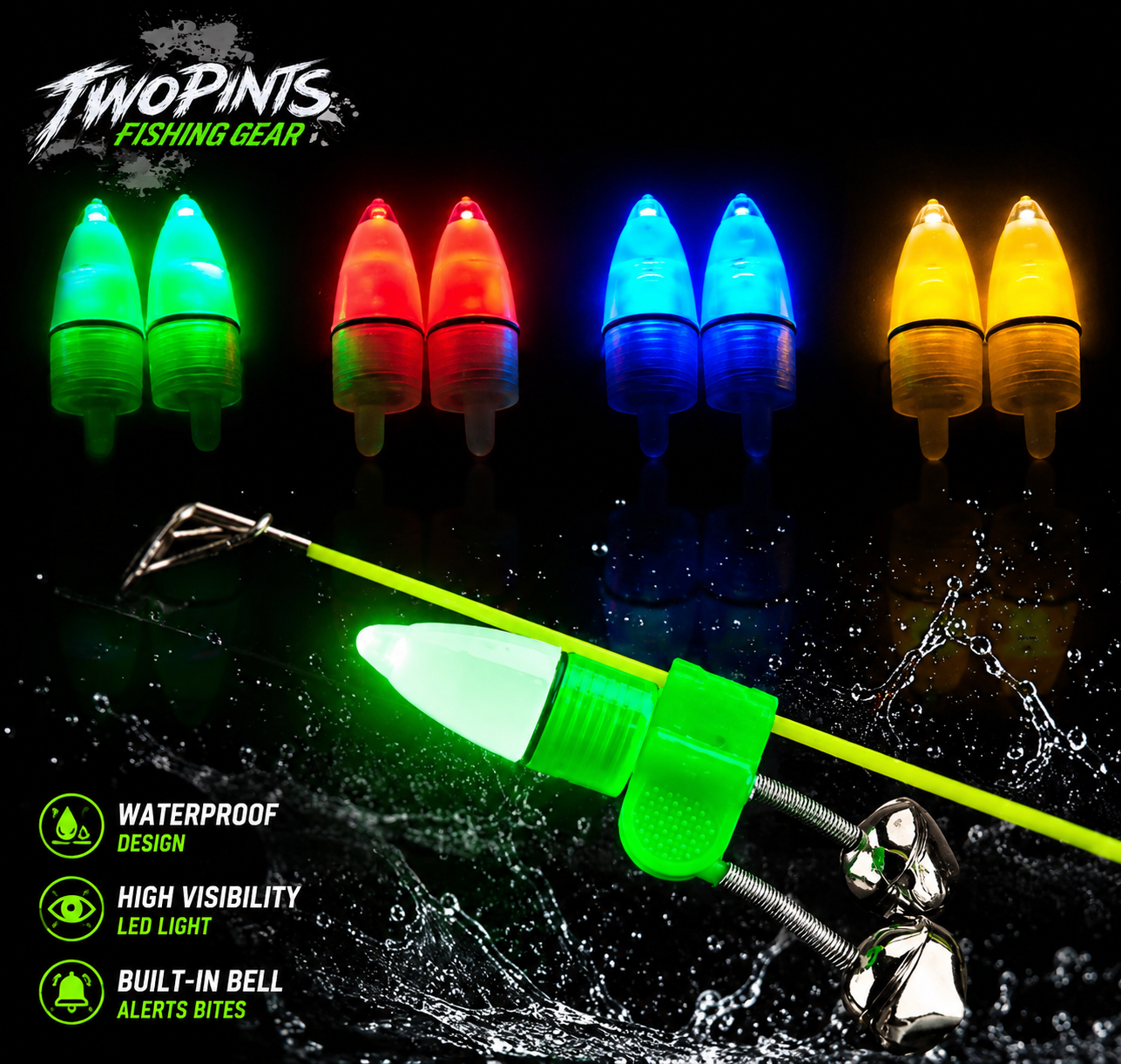 5 Pack LED Lights for Fishing Pole + Bite Bell - Bite Alarm Light & Clip on Bells