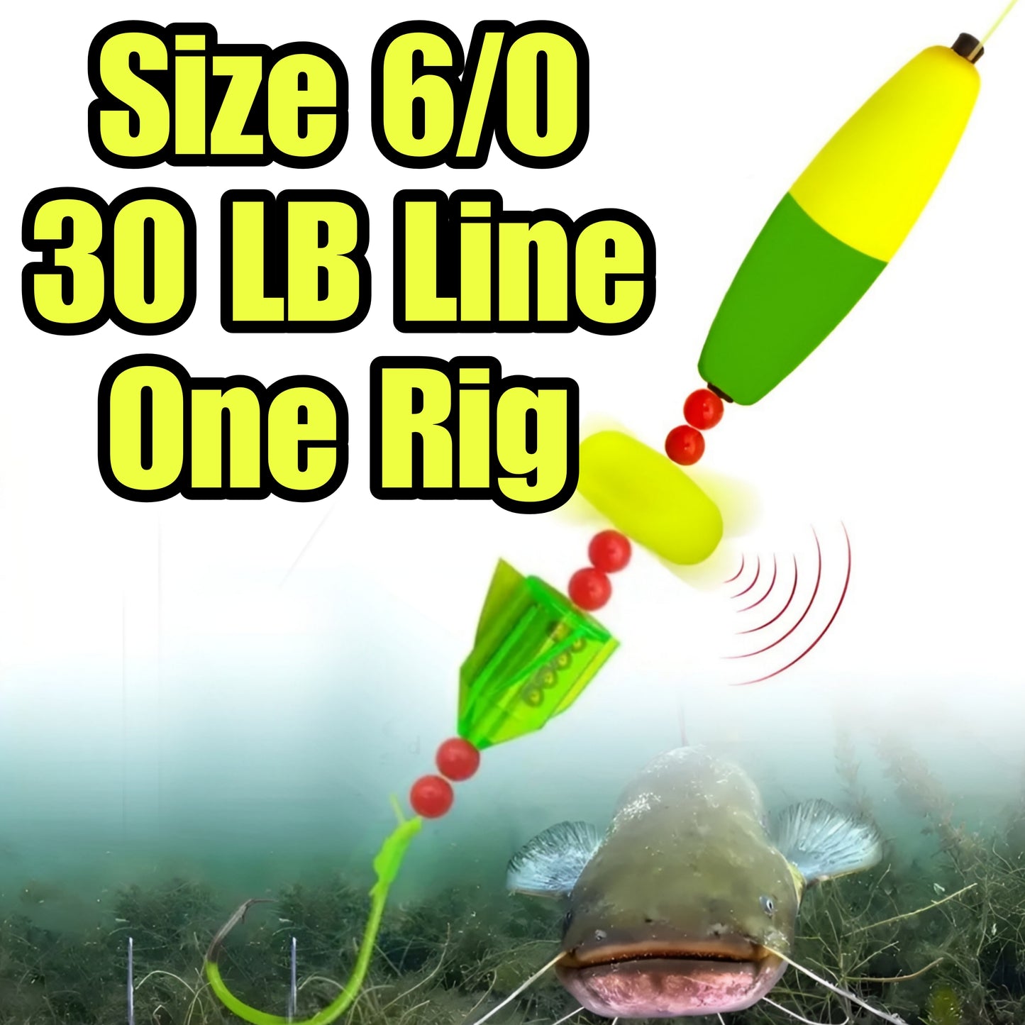 Catfish Rig - Hand Tied Ready to Use with Float Rattle Swivel Sinker Slide & Glow Hook - 1 Pack