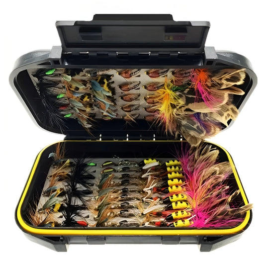100 Piece Fly lures with Waterproof Case - Hand Tied - Various Weights and Hook Sizes