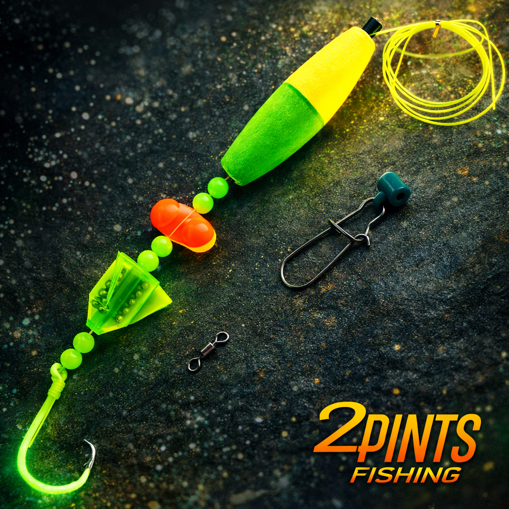 5 Pack Catfish Leaders - Hand Tied with Glow Hook, Float and Rattles - Includes Weight Slides and 360 Swivels