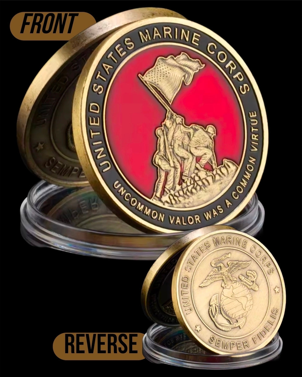 U.S. Military Commemrative Steel Coins 1.57 inches with Plastic Protective Case Navy Army Marines Air Force Coast Guard First Responder Veteran Christian