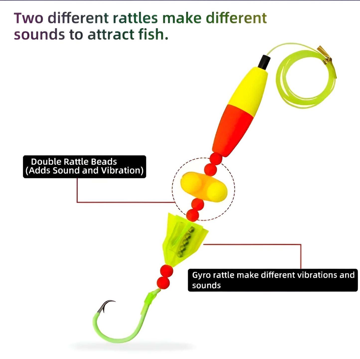Catfish Rig - Hand Tied Ready to Use with Float Rattle Swivel Sinker Slide & Glow Hook - 1 Pack