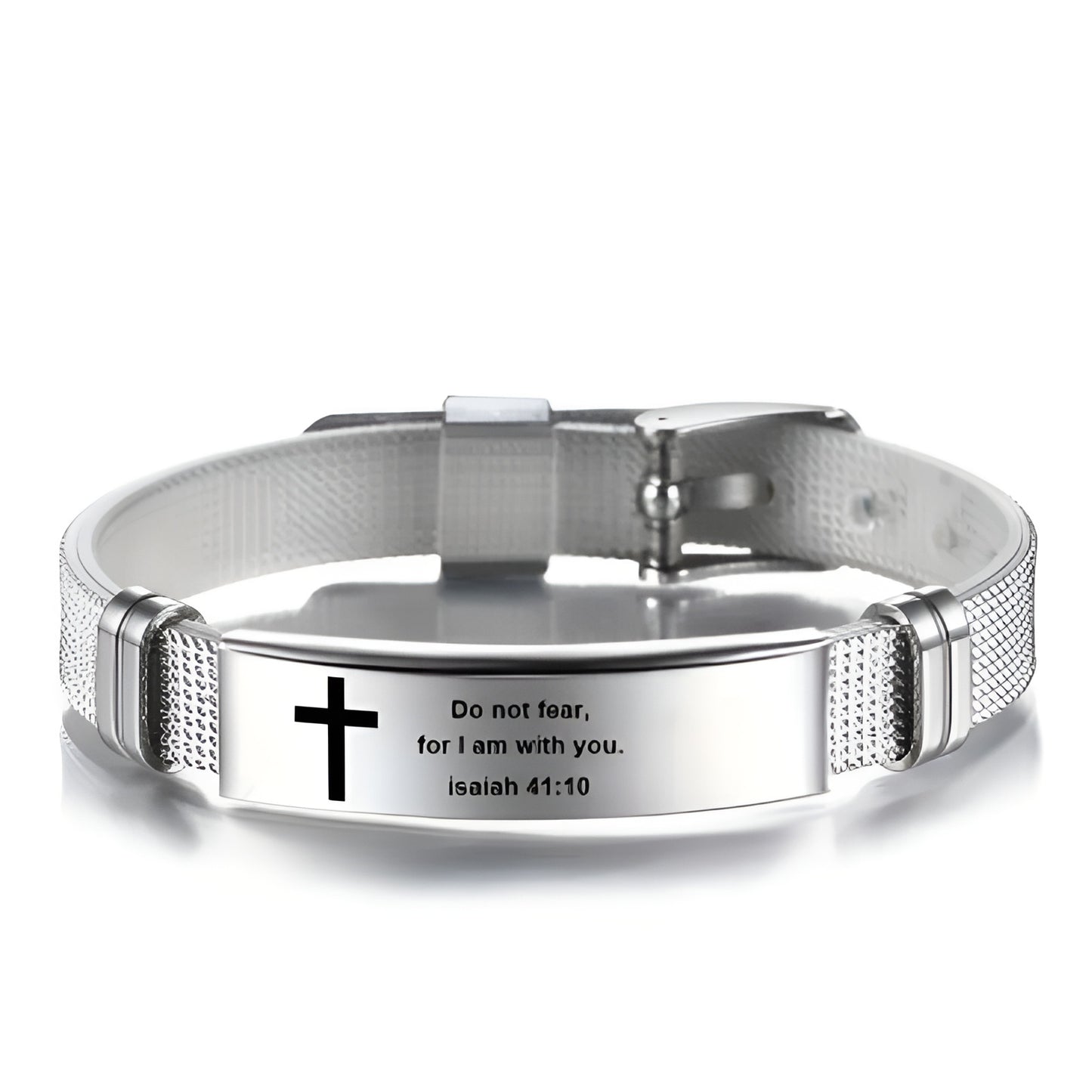 Stainless Steel Scripture Engraved Christian Bracelet with Adjustable Silicone Strap