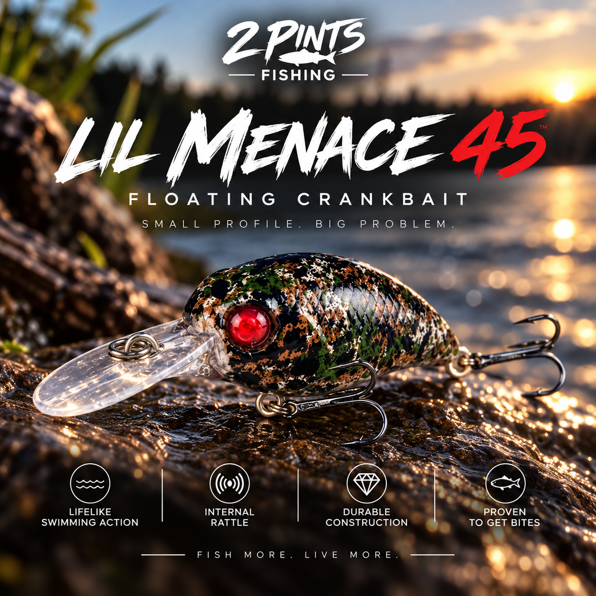Lil MENACE 45 - 45mm 3g Floating Crankbait Twitch Fishing Lure - Hand Painted w/ Steel Balls