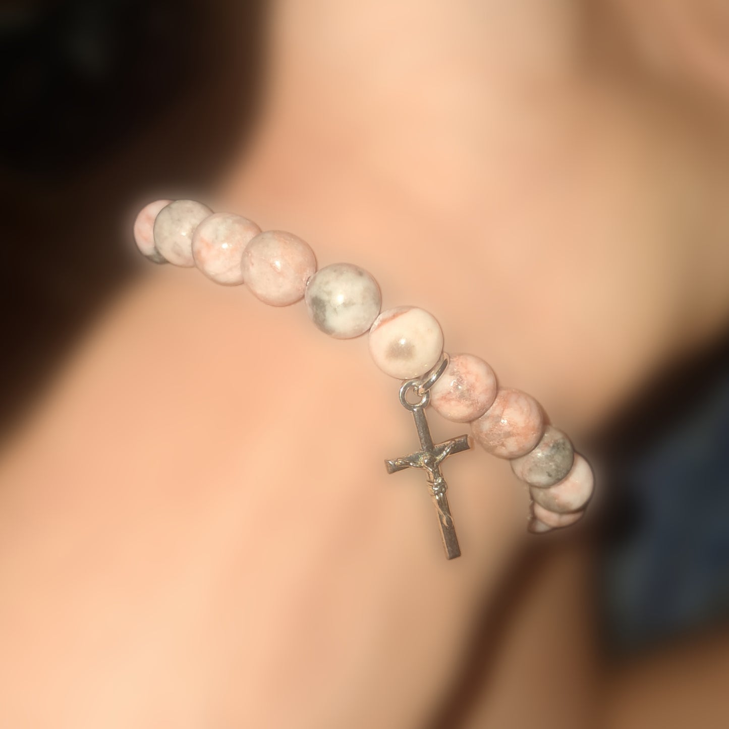8mm Stone Cross Natural Stone Bracelet For Her