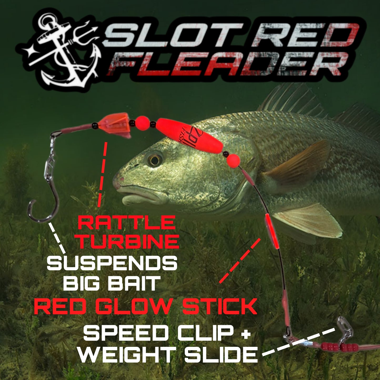4 Pack BIG FISH Leaders - Heavy Duty Floating Leaders with 4X Strong Stainless Steel Hooks + Glow Stick