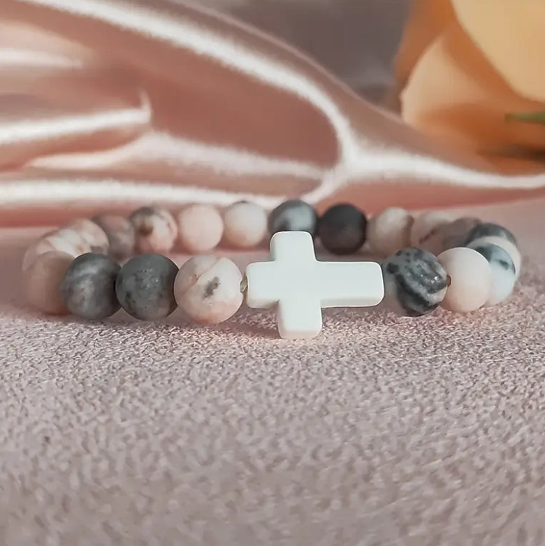 8mm Stone Cross Natural Stone Bracelet For Her