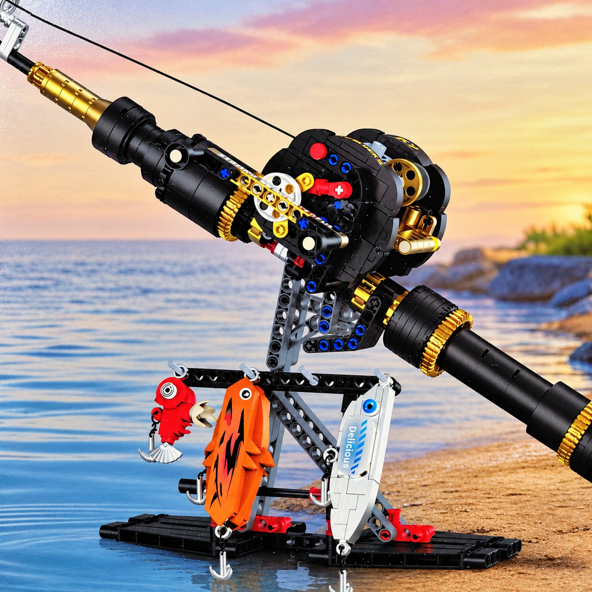 Fishing Rod & Reel Building Block Sets, 235–806 Pieces, Spinning Reel & Baitcaster Models with Fishing Lures & Display Stand, Fishing Gifts for Kids & Adults, Ages 8+