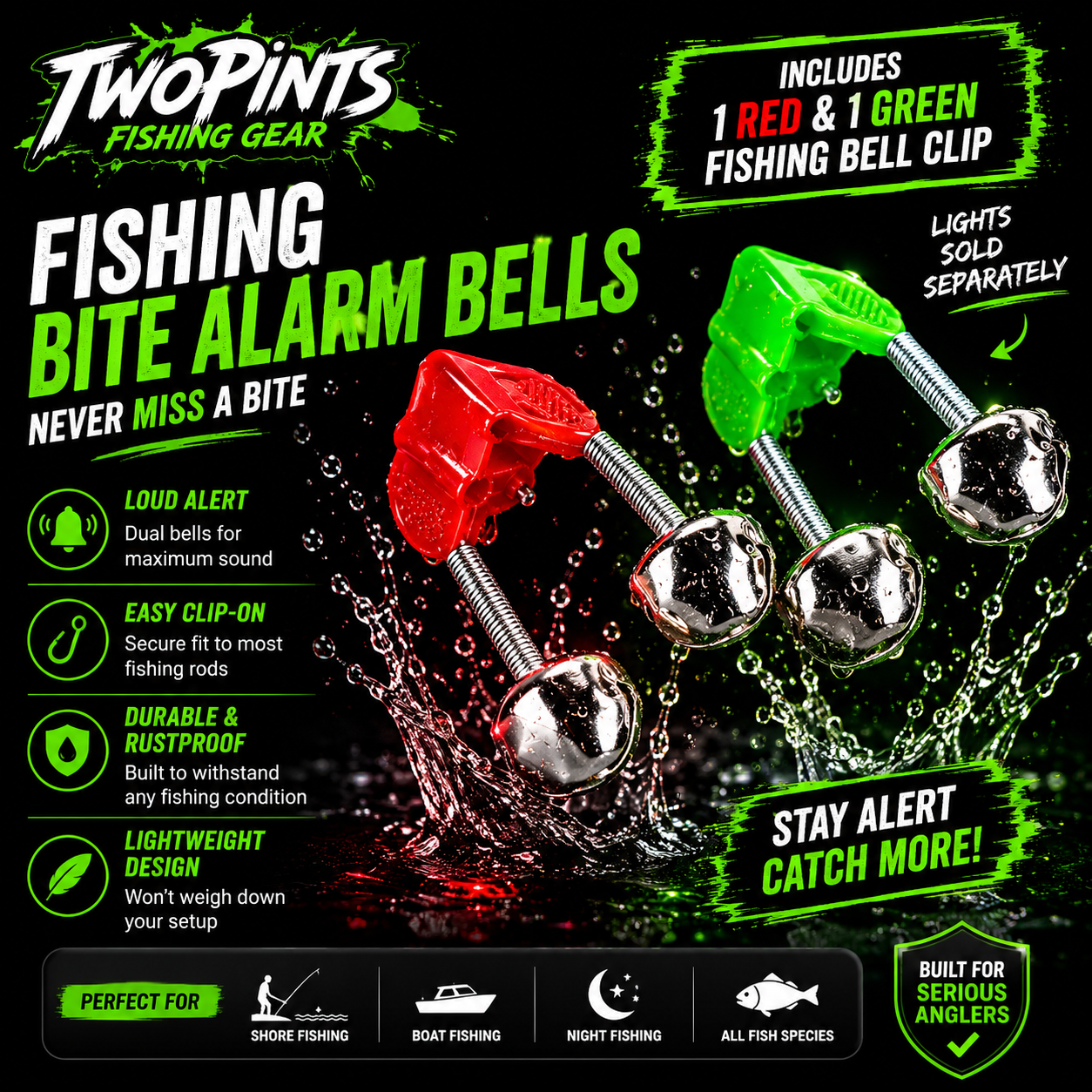 5 Pack LED Lights for Fishing Pole + Bite Bell - Bite Alarm Light & Clip on Bells