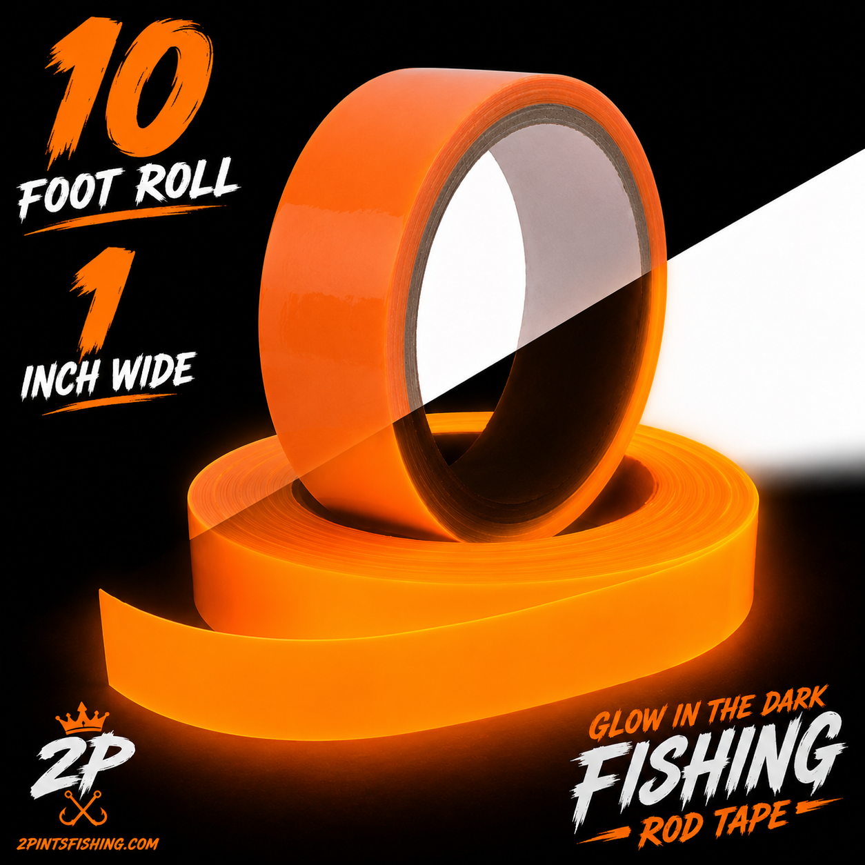 GLOW Tape for Fishing Rod - 10 FOOT ROLL - Glow in the Dark Waterproof Tape for Fishing, Hunting, Automotive, Crafts
