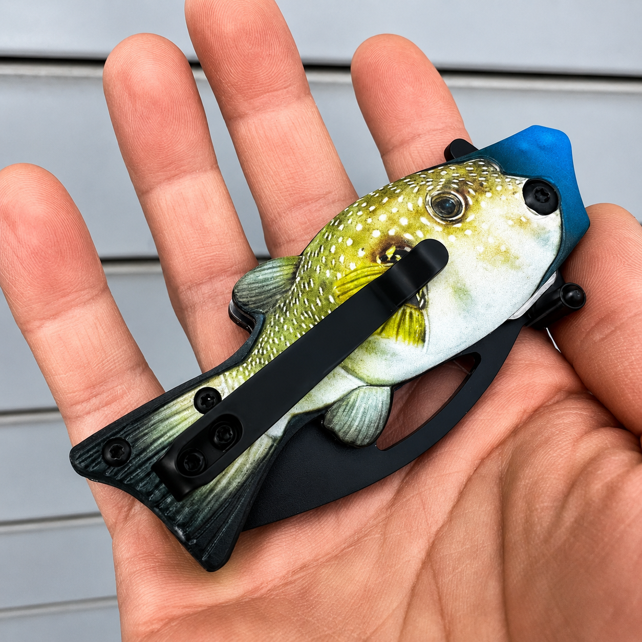 Fishing Tactical Knives - Bass Trout Pufferfish Tactical Flip Knife with Safety Lock and Belt Clip - 3CR Stainless Steel