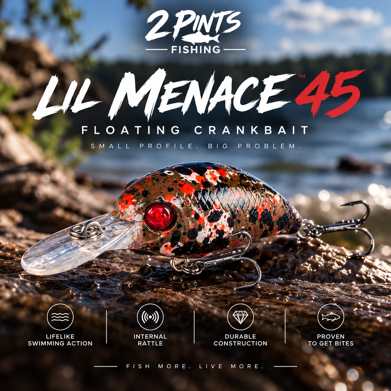 Lil MENACE 45 - 45mm 3g Floating Crankbait Twitch Fishing Lure - Hand Painted w/ Steel Balls