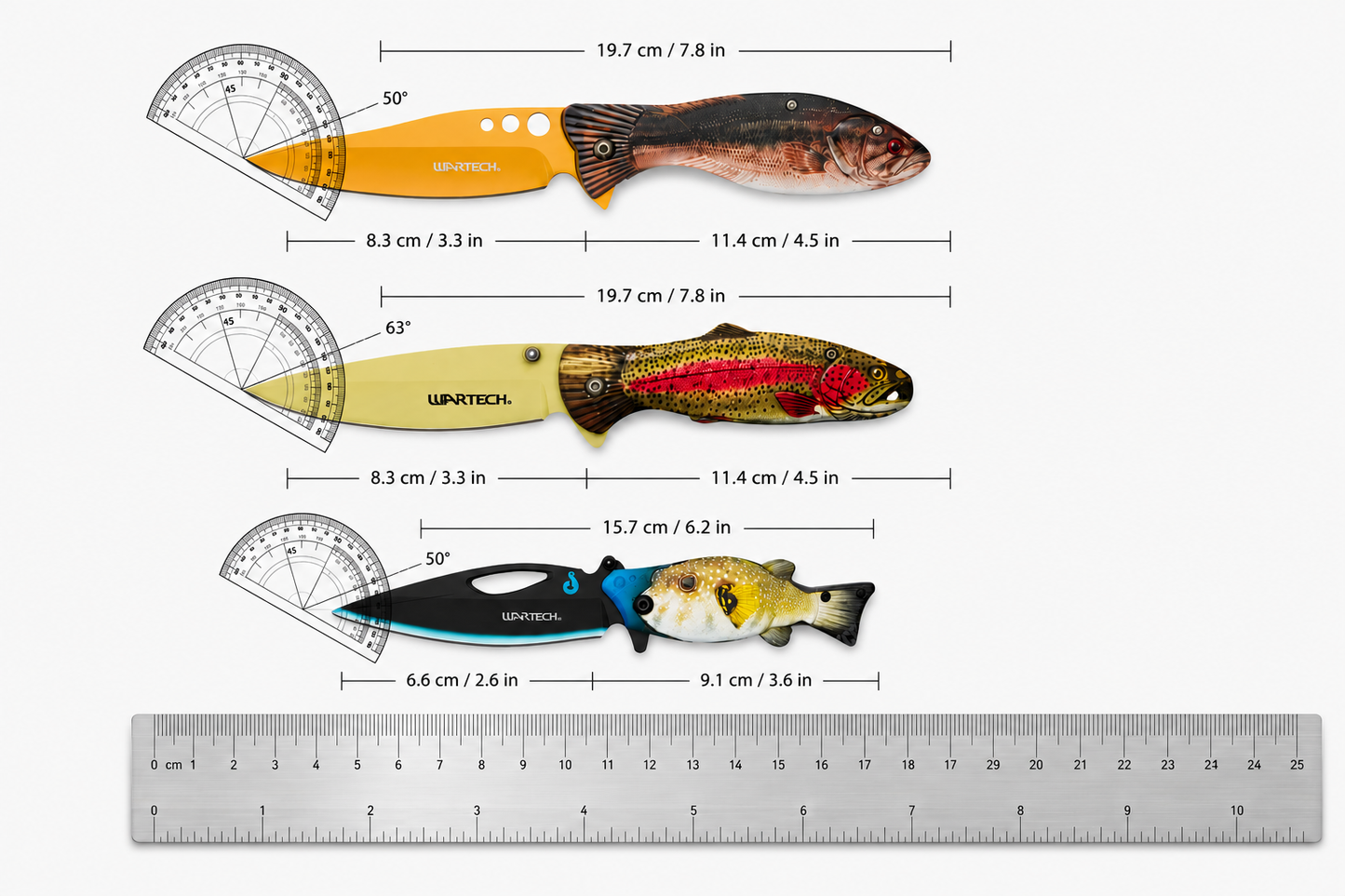 Fishing Tactical Knives - Bass Trout Pufferfish Tactical Flip Knife with Safety Lock and Belt Clip - 3CR Stainless Steel