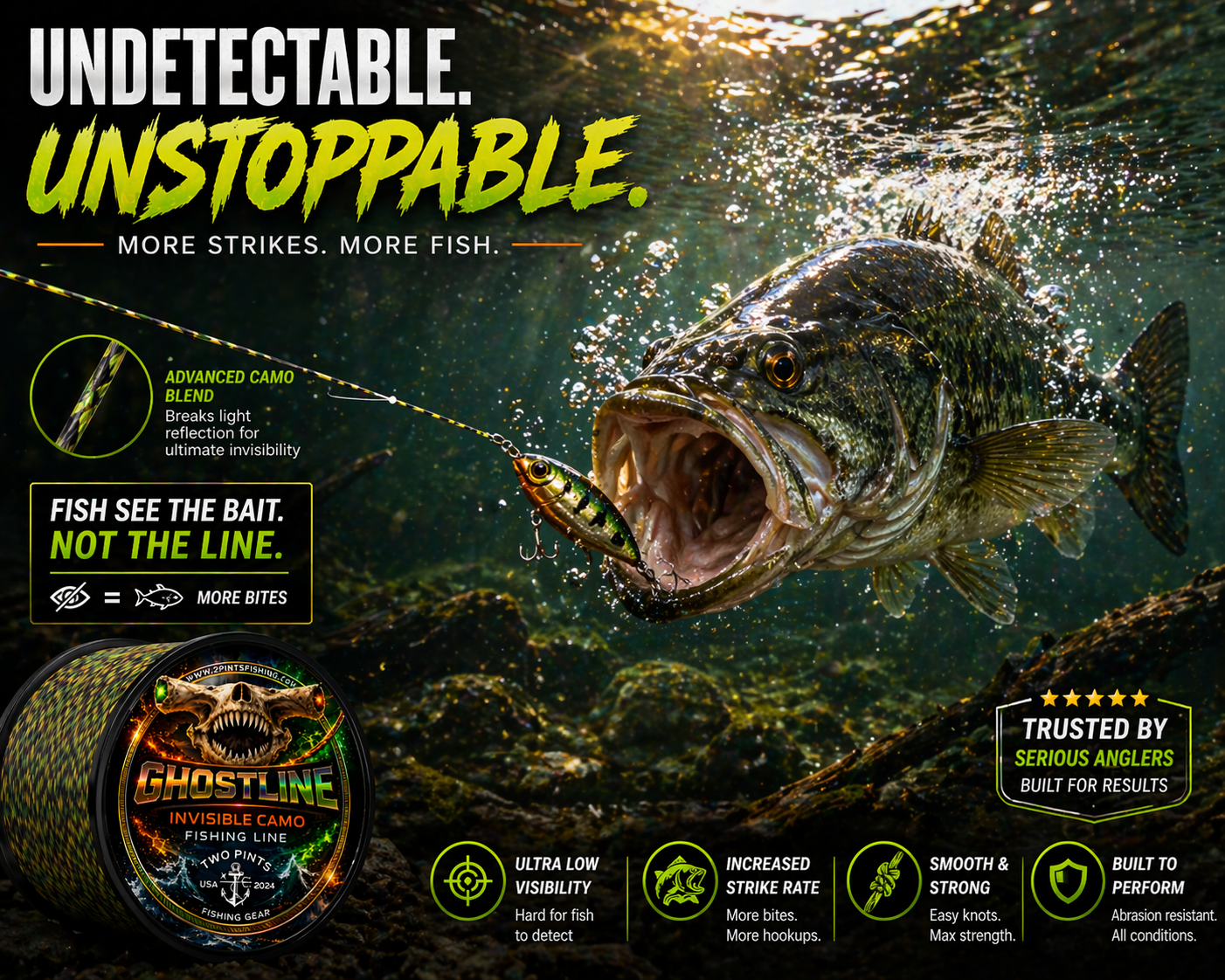 GHOSTLINE Invisible Camo Monofilament Fishing Line - 300m