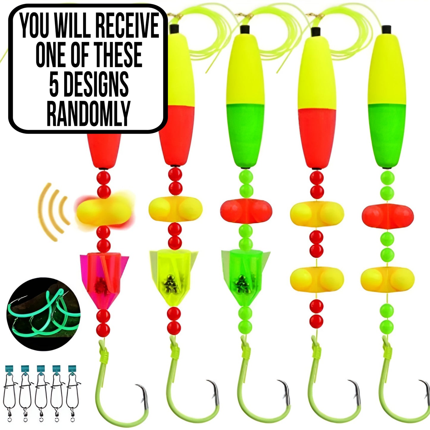 Catfish Rig - Hand Tied Ready to Use with Float Rattle Swivel Sinker Slide & Glow Hook - 1 Pack