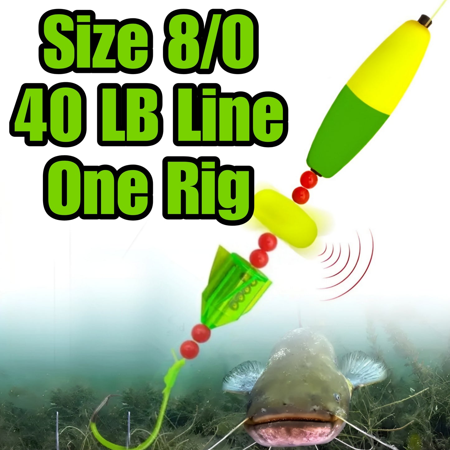 Catfish Rig - Hand Tied Ready to Use with Float Rattle Swivel Sinker Slide & Glow Hook - 1 Pack