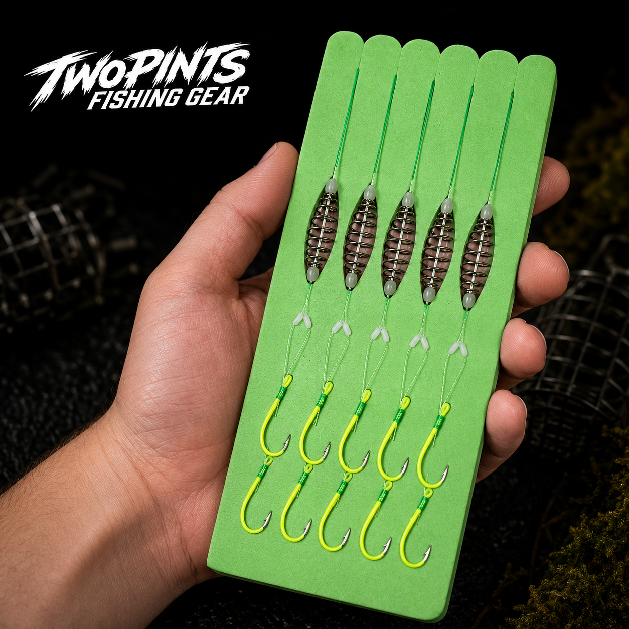 5 Pack Spring Bait Cage - Carp Fishing Rigs with Dual Fluorescent Hooks, Hand-Tied Feeder Rigs, Anti-Tangle Bait Cage Feeders for Carp, Catfish, Bottom Fishing