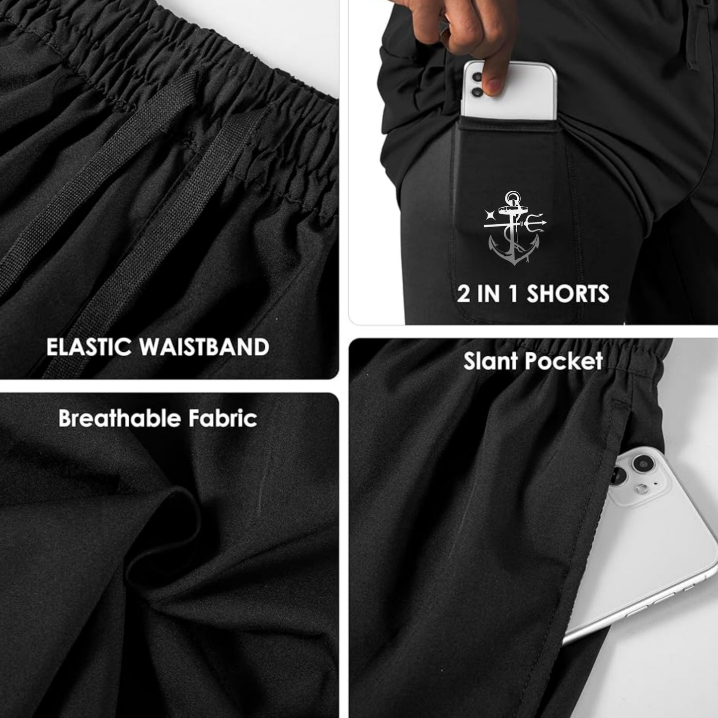 Performance Quick Dry Fishing Shorts - Dual Layer Anti Microbal Outdoor Shorts with 3 Pockets