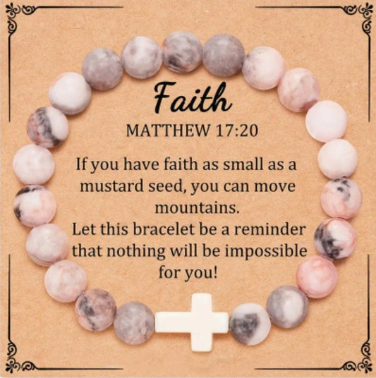 8mm Stone Cross Natural Stone Bracelet For Her