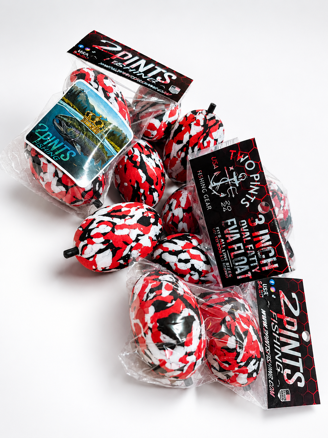 2 Pints Fishing™ 3” EVA Fatty Foam Float – Exclusive Red Camo (2 Pack or Bulk 10 Pack)