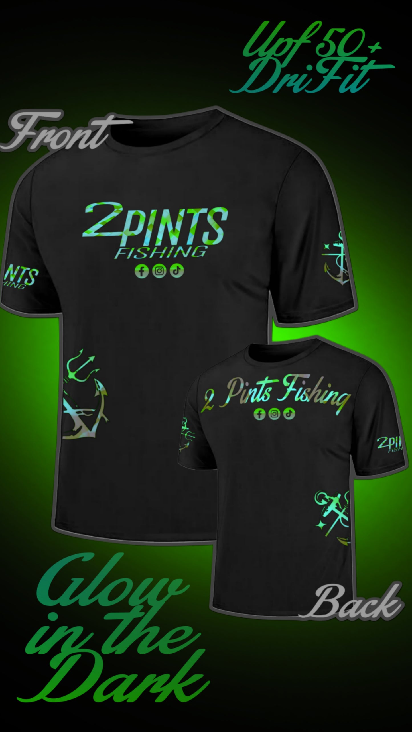 GLOW-Tech DriFit Fishing Tee / UPF50+ QuickDry Breathable Lightweight Sun Protection Glow in the Dark UV T-Shirt UniSex