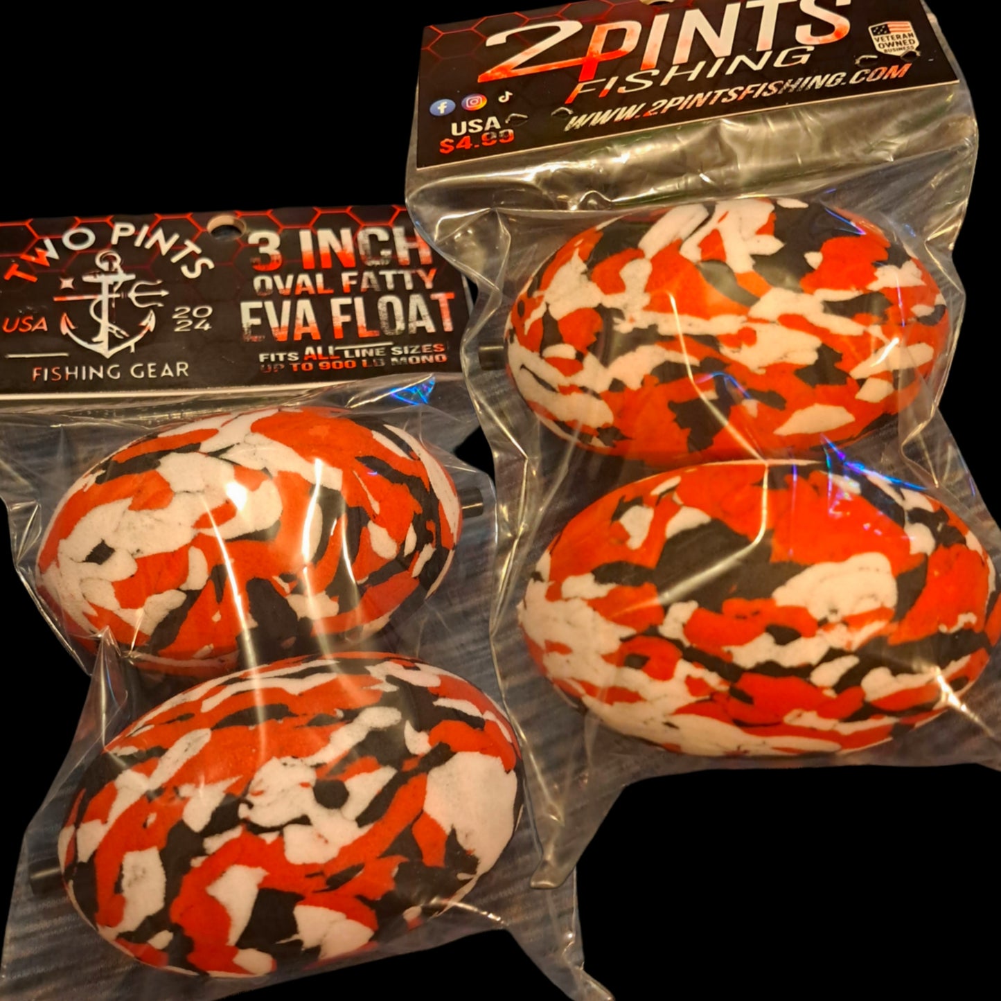 2 Pints Fishing™ 3” EVA Fatty Foam Float – Exclusive Red Camo (2 Pack or Bulk 10 Pack)
