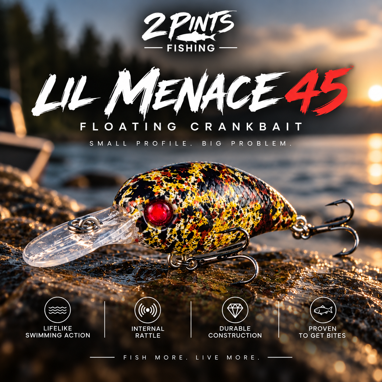 Lil MENACE 45 - 45mm 3g Floating Crankbait Twitch Fishing Lure - Hand Painted w/ Steel Balls