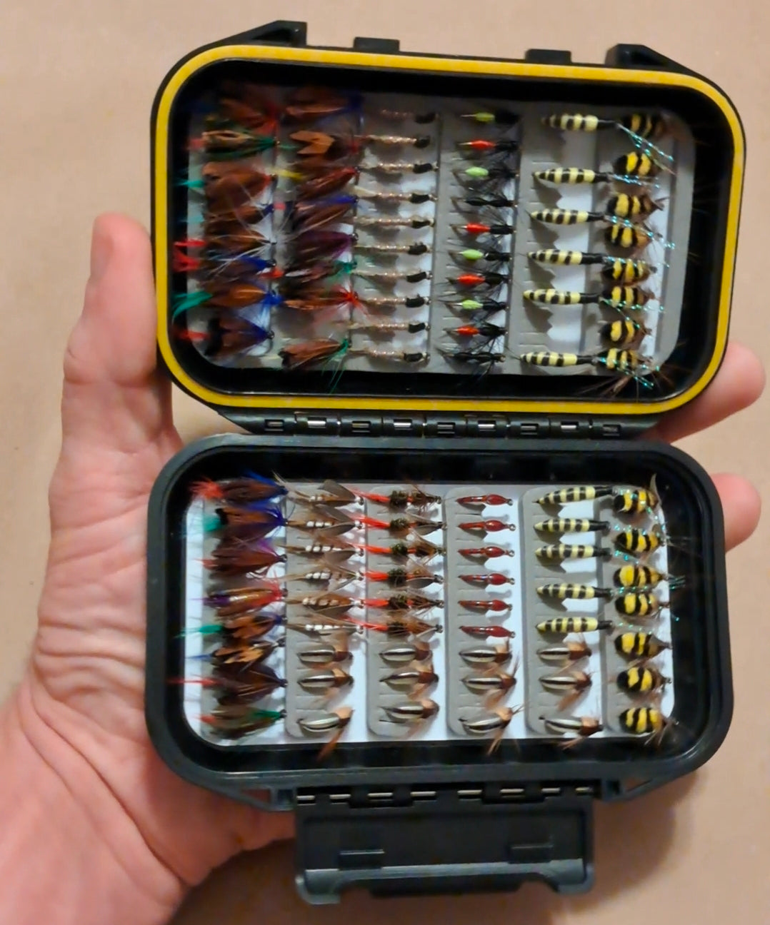 100 Piece Fly lures with Waterproof Case - Hand Tied - Various Weights and Hook Sizes