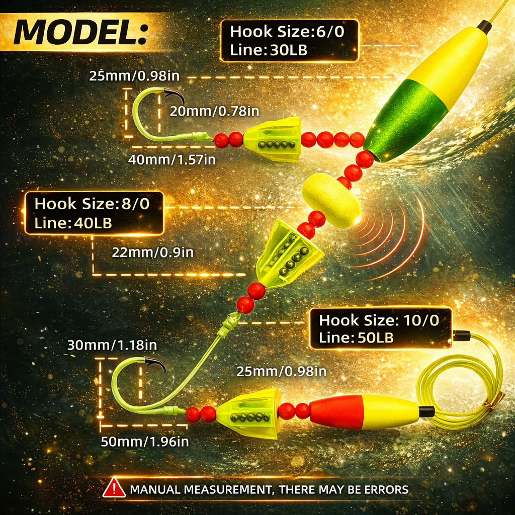 5 Pack Catfish Leaders - Hand Tied with Glow Hook, Float and Rattles - Includes Weight Slides and 360 Swivels