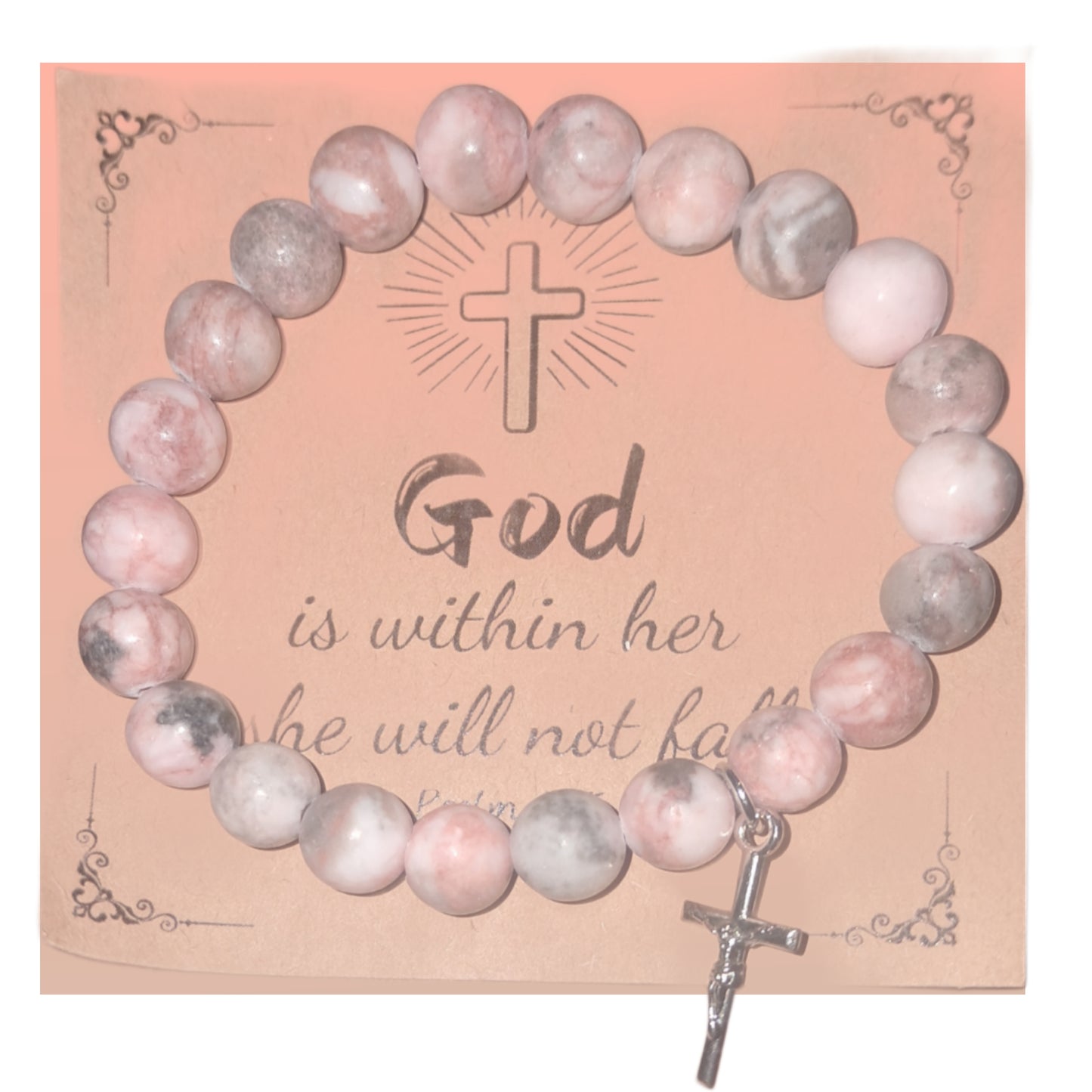 8mm Stone Cross Natural Stone Bracelet For Her