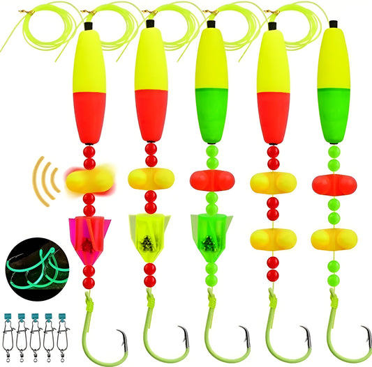 5 Pack Catfish Rig, Hand Tied, Luminescent Circle Hook