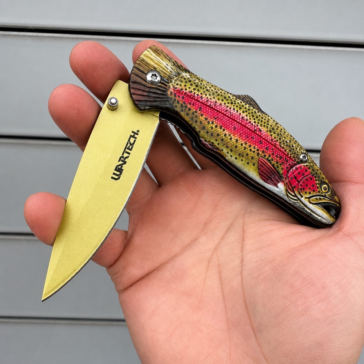 Fishing Tactical Knives - Bass Trout Pufferfish Tactical Flip Knife with Safety Lock and Belt Clip - 3CR Stainless Steel