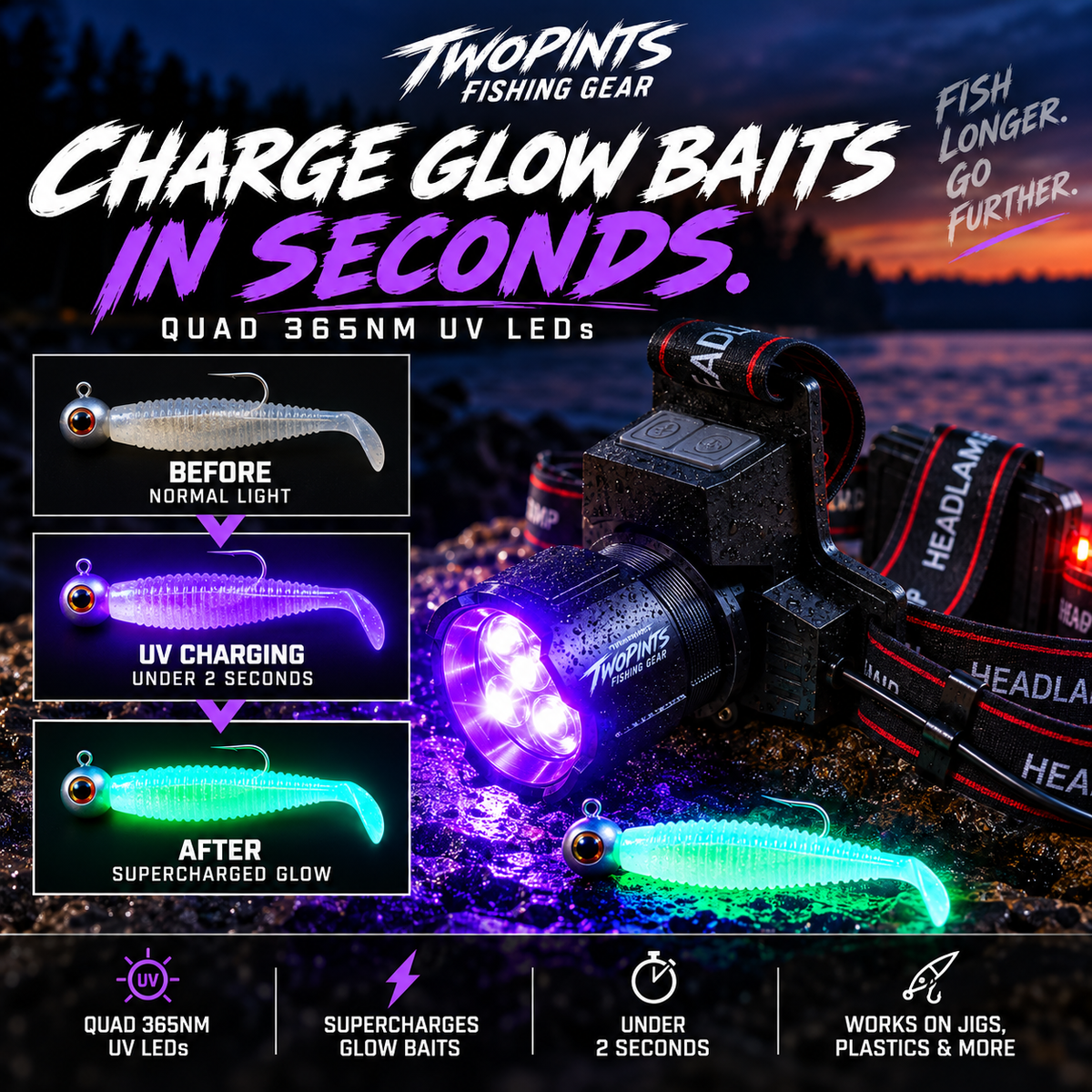THE NIGHTSTALKER™ — 1500 Lumen UV Fishing Headlamp