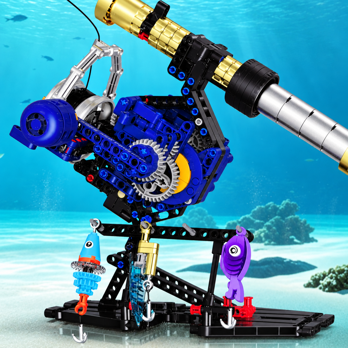 Fishing Rod & Reel Building Block Sets, 235–806 Pieces, Spinning Reel & Baitcaster Models with Fishing Lures & Display Stand, Fishing Gifts for Kids & Adults, Ages 8+