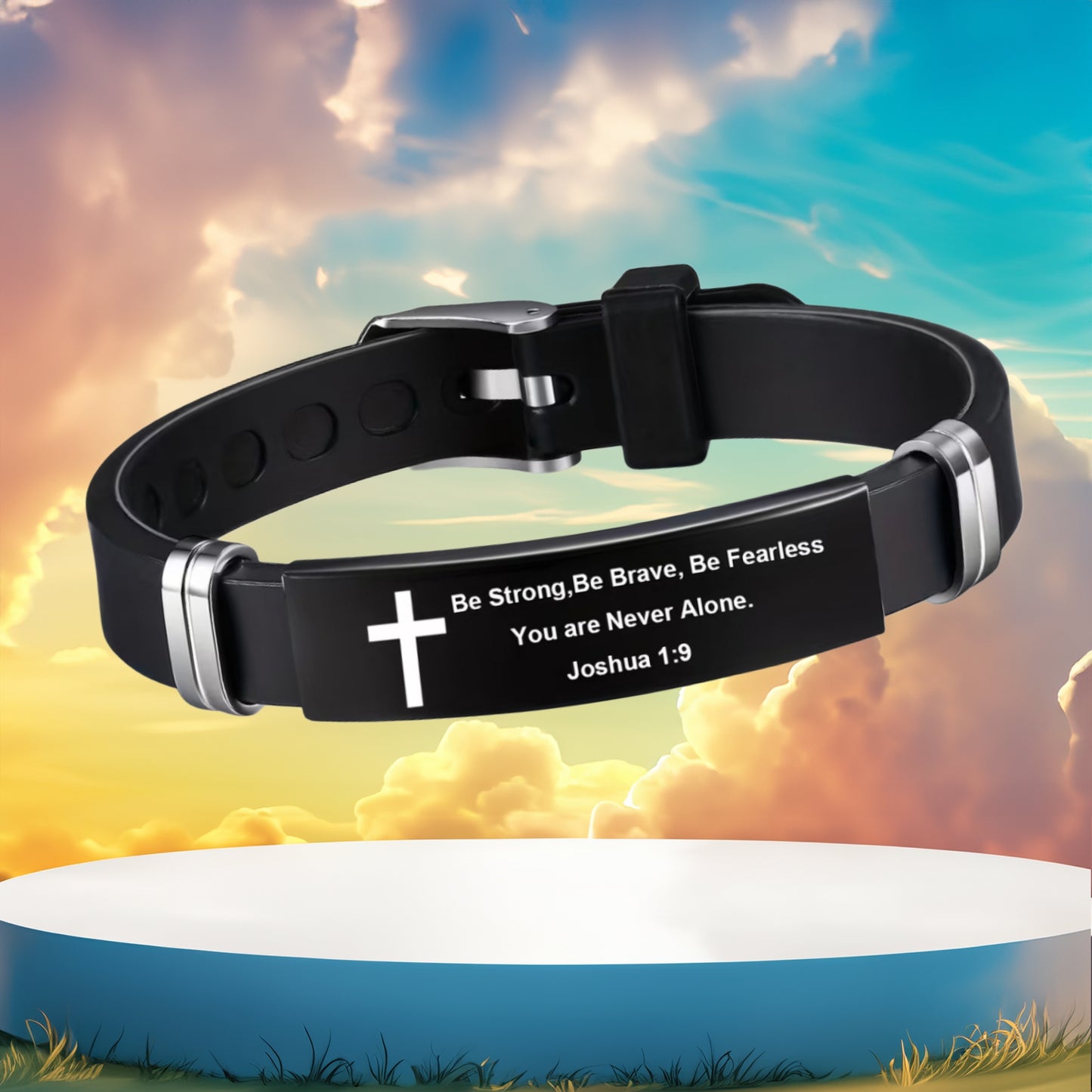 Stainless Steel Scripture Christian Laser Engraved Bracelet with Adjustable Silicone Strap