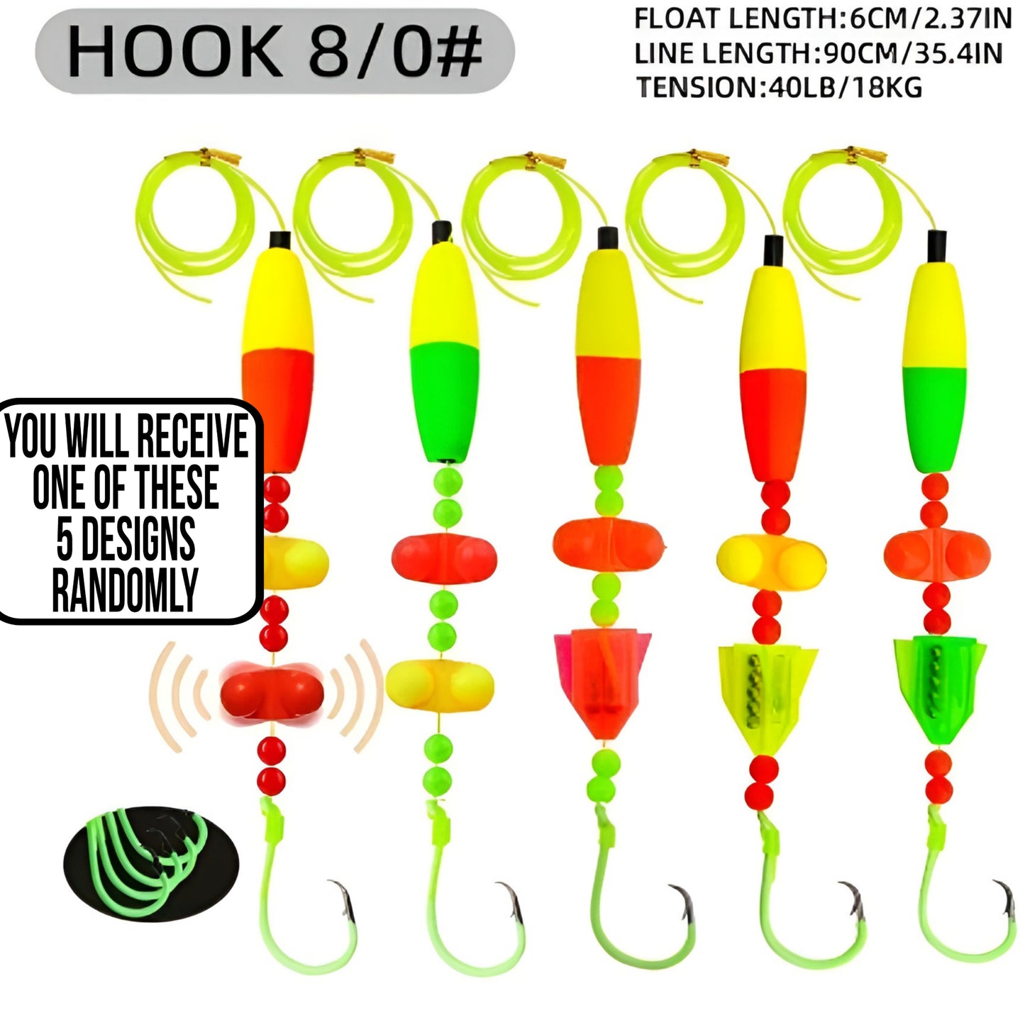 Catfish Rig - Hand Tied Ready to Use with Float Rattle Swivel Sinker Slide & Glow Hook - 1 Pack