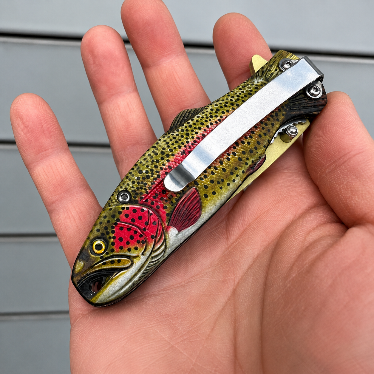 Fishing Tactical Knives - Bass Trout Pufferfish Tactical Flip Knife with Safety Lock and Belt Clip - 3CR Stainless Steel