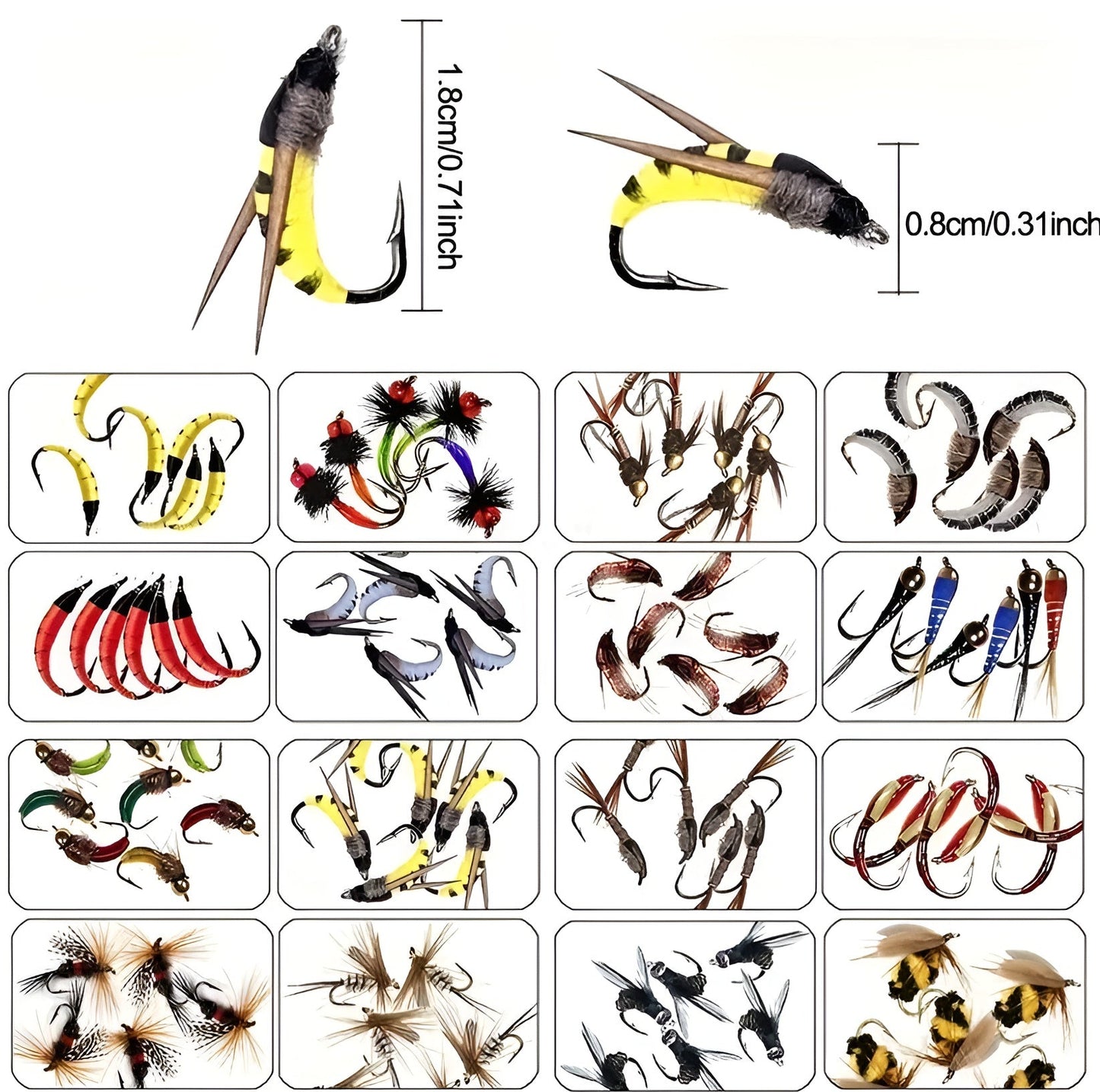100 Piece Fly lures with Waterproof Case - Hand Tied - Various Weights and Hook Sizes