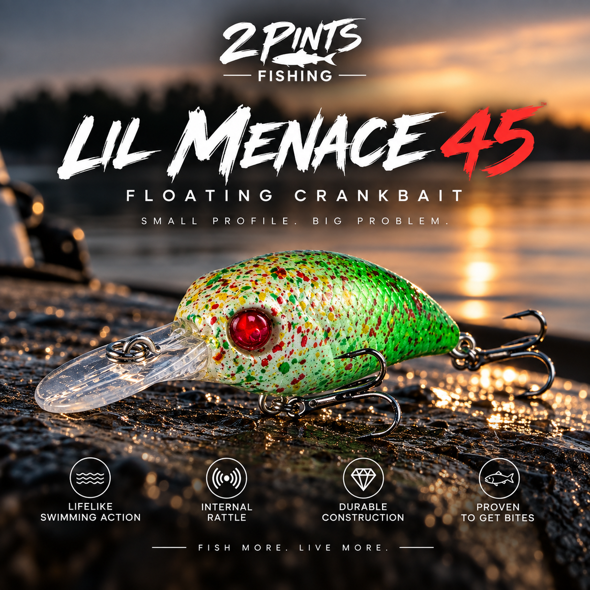 Lil MENACE 45 - 45mm 3g Floating Crankbait Twitch Fishing Lure - Hand Painted w/ Steel Balls